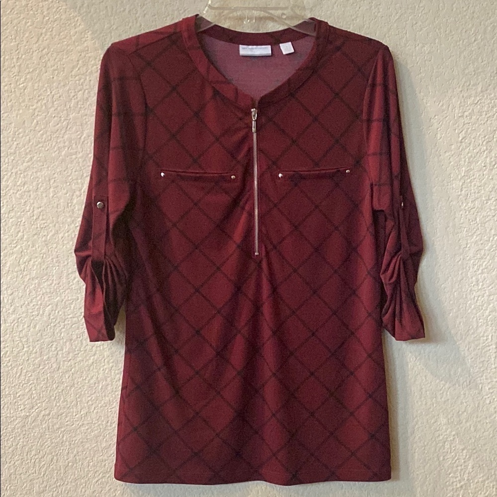 New York & Company Women's Burgundy Zip-Up Top Size M
